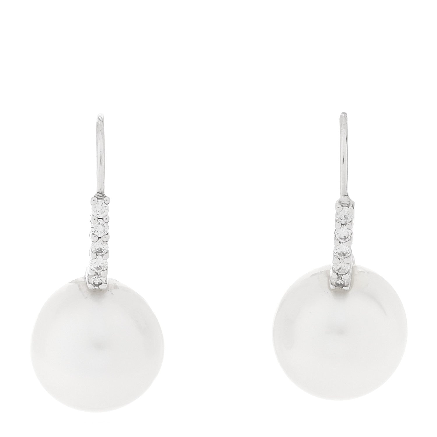 Parker & West by FASHIONPHILE 18K White Gold Diamond Cultured Pearl 12mm Drop Earrings 1 of 4