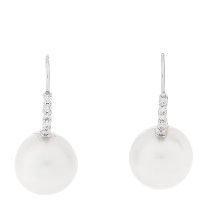 Parker & West by FASHIONPHILE 18K White Gold Diamond Cultured Pearl 12mm Drop Earrings 1 of 4
