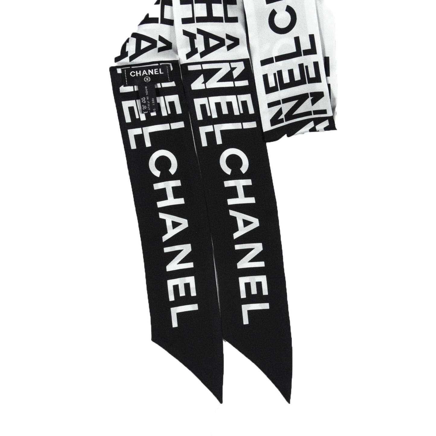 Silk Logo Slim Bandeau Scarf Black White