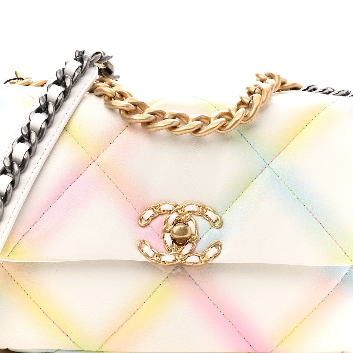 Printed Goatskin Quilted Medium Chanel 19 Flap White Multicolor