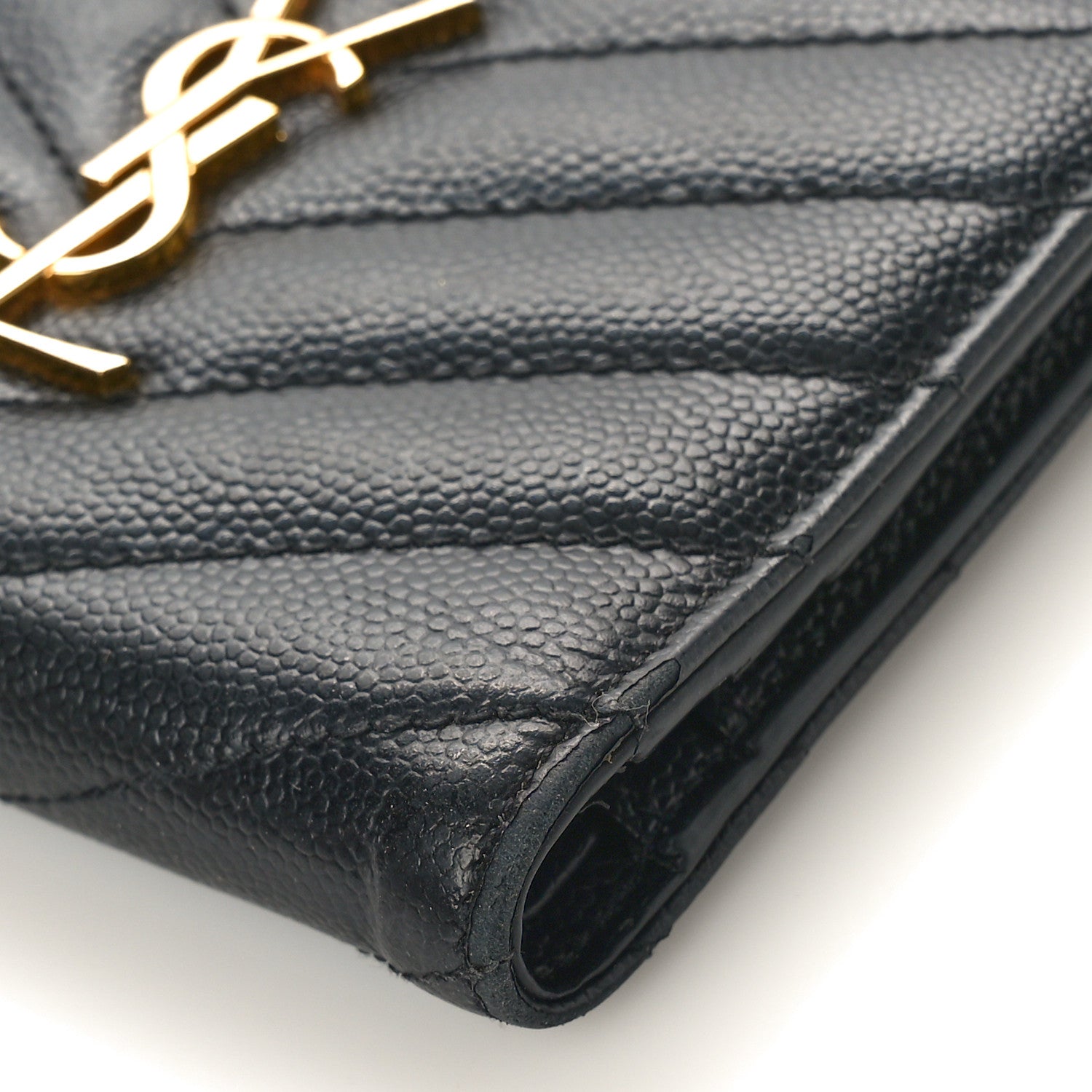 Saint Laurent Grain De Poudre Matelasse Chevron Monogram Zipped Card Case Black 8 of 8