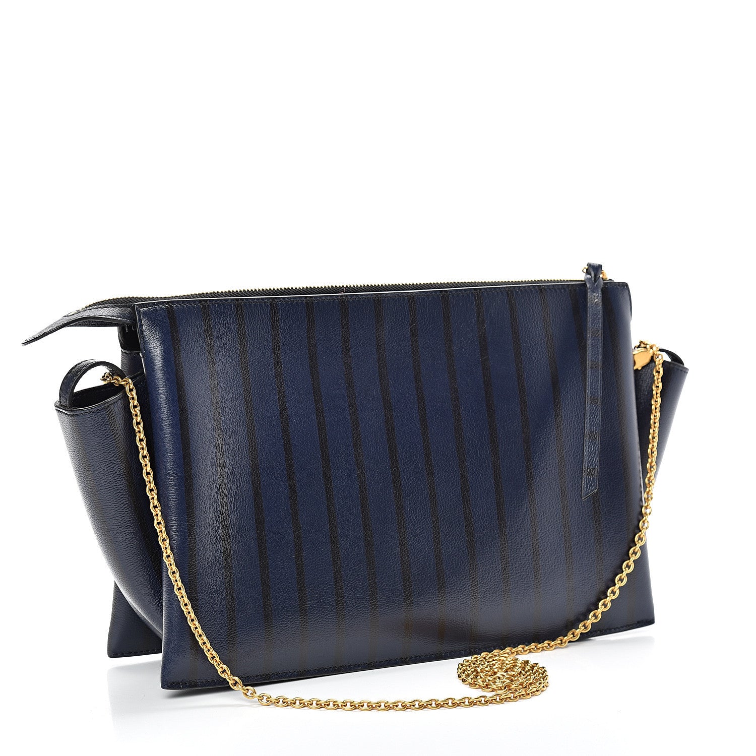 Celine Grained Calfskin Striped Tri-Fold Clutch Midnight 2 of 9