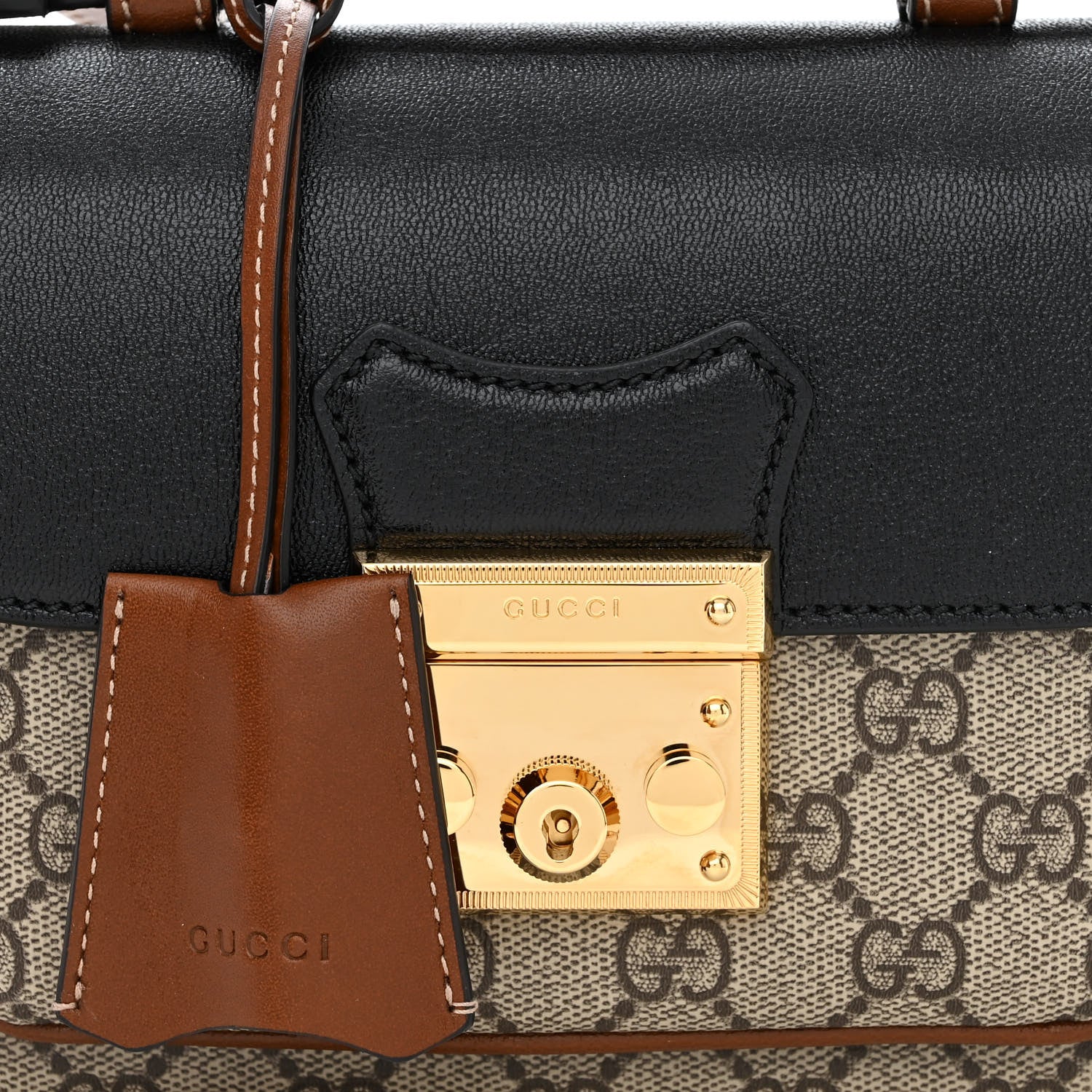 Gucci GG Supreme Monogram New Sakai Lux Calfskin Mini Padlock Flap Pocket Shoulder Bag Beige Ebony Black Cuir 8 of 11