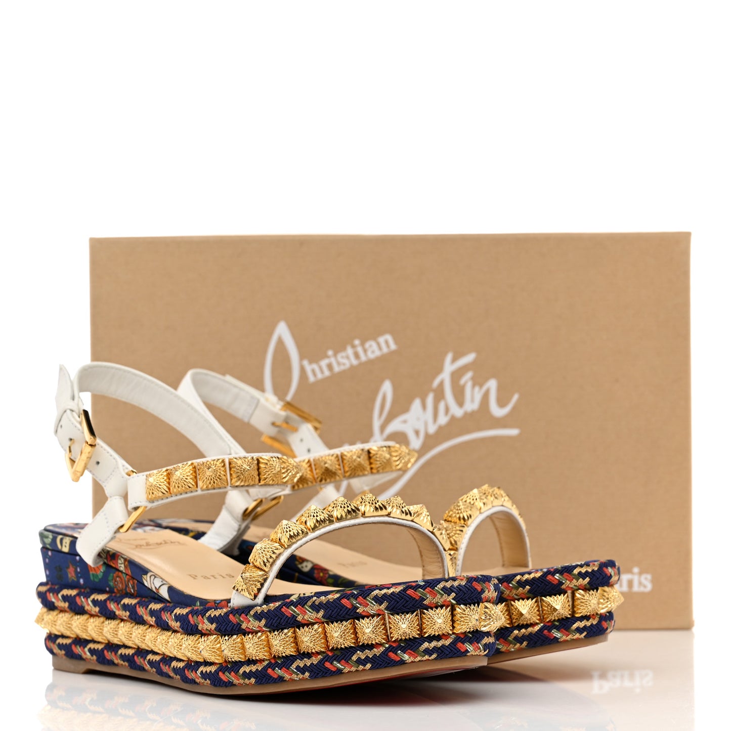Nappa Soie Tattoo Pira Ryad 60 Platform Sandals 37 White Navy