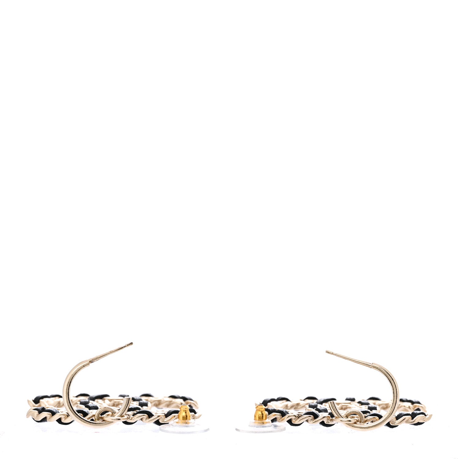 Chanel Crystal Lambskin Chain CC Vintage Allure Stud Earrings Black Gold 3 of 5