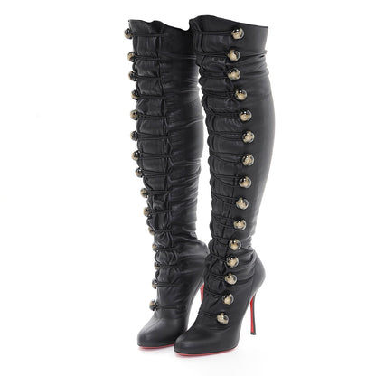 Christian Louboutin Washed Calfskin Fabiola 100 Over The Knee Boots 39 Black 3 of 7
