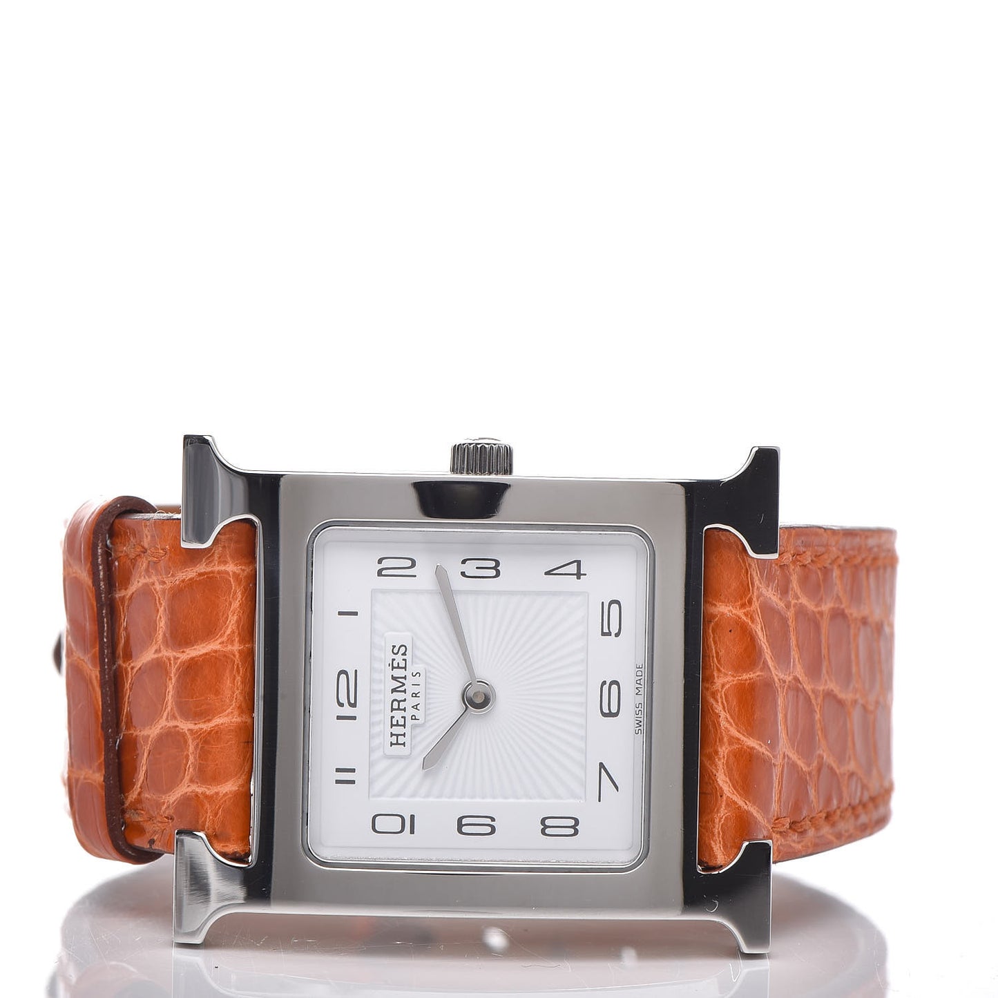 Stainless Steel Alligator 26mm Heure H Hour Quartz Watch Orange