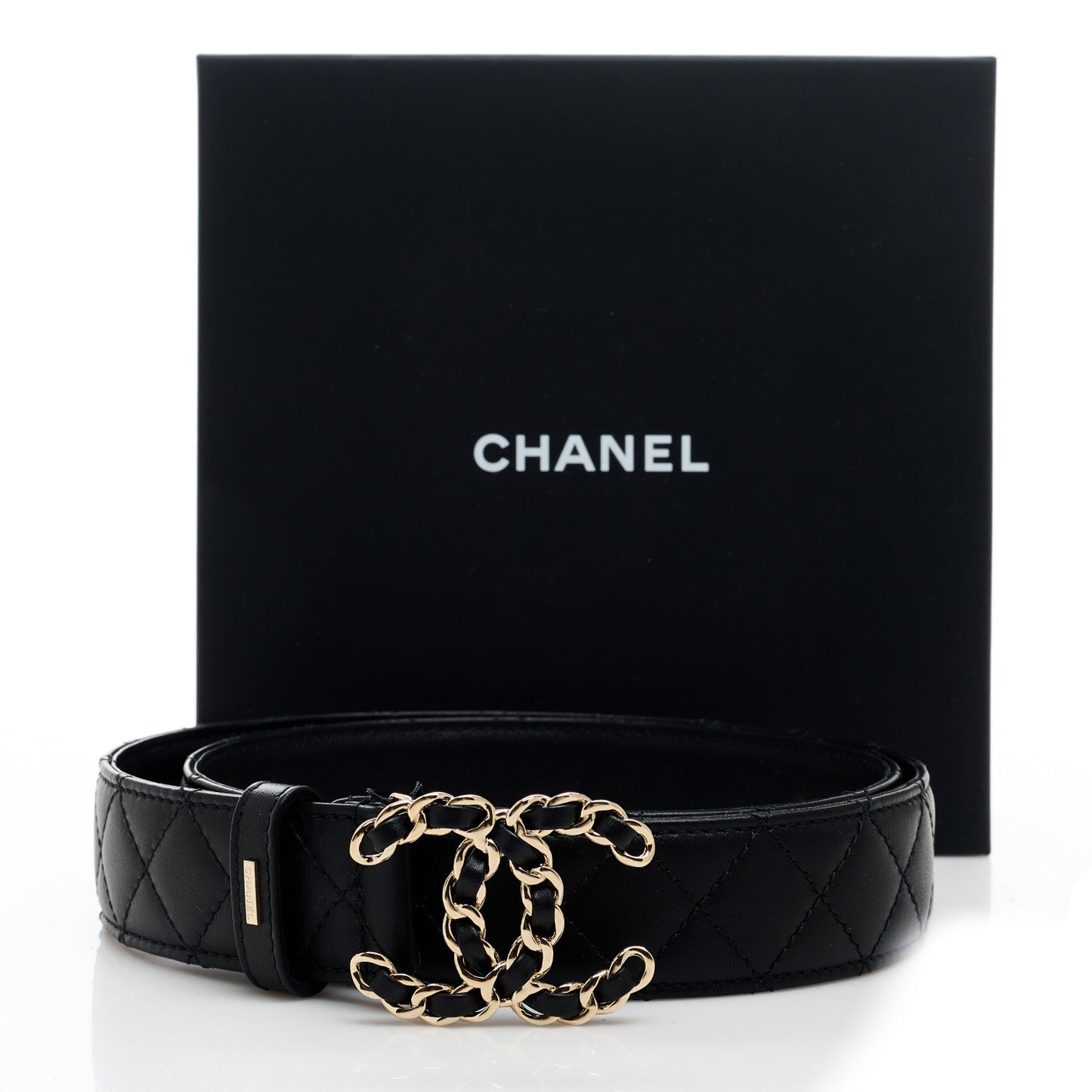 Calfskin Quilted CC Chain Belt 85 34 Black