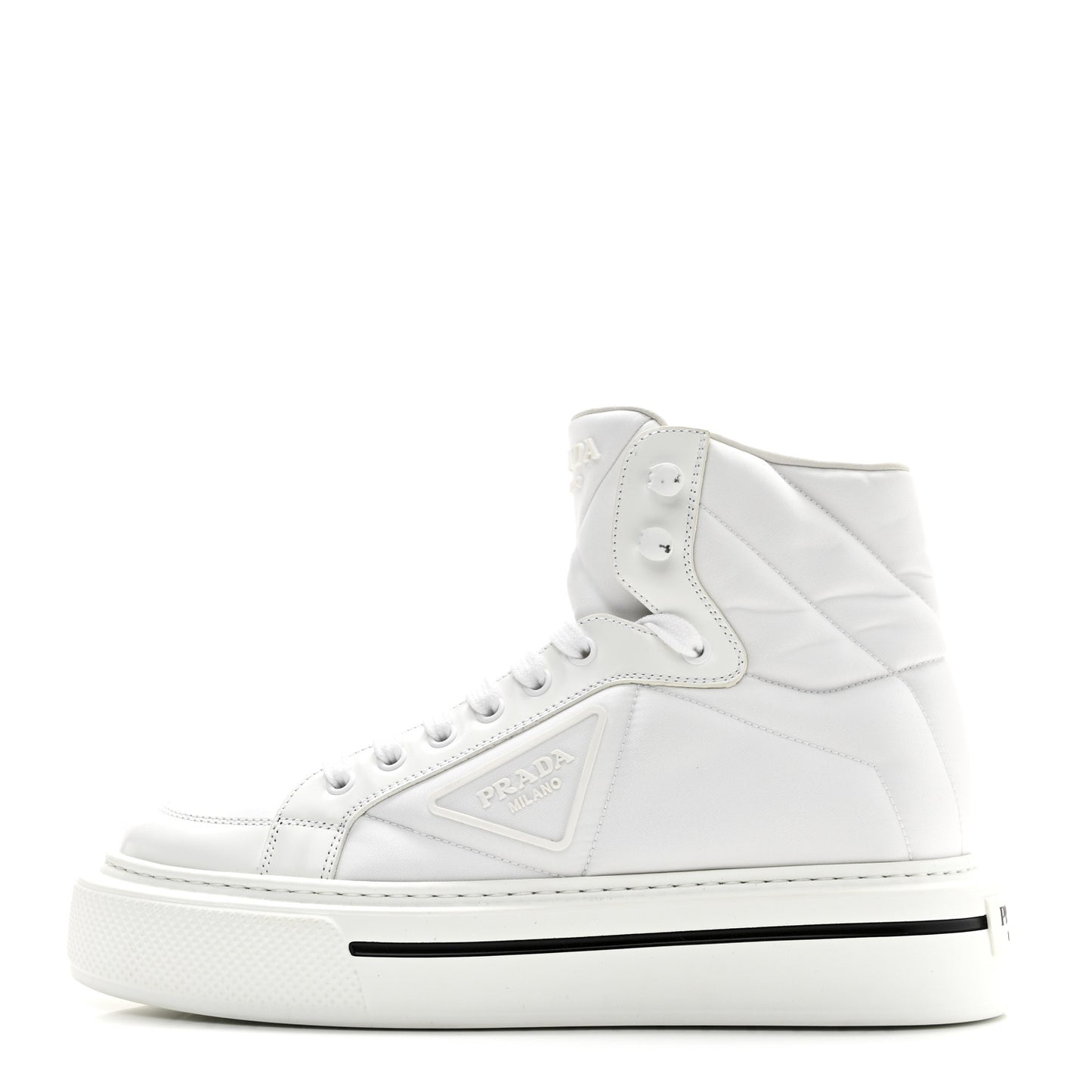 Re-Nylon Gabardine Spazzolato Macro Quilted Triangle Logo High Top 45mm Sneakers 38.5 White