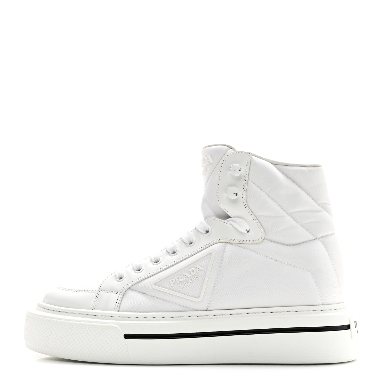 Prada Re-Nylon Gabardine Spazzolato Macro Quilted Triangle Logo High Top 45mm Sneakers 38.5 White 1 of 10