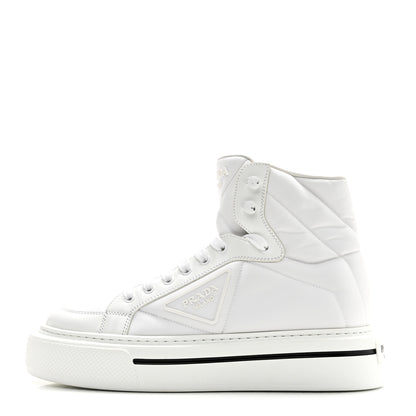 Prada Re-Nylon Gabardine Spazzolato Macro Quilted Triangle Logo High Top 45mm Sneakers 38.5 White 1 of 10