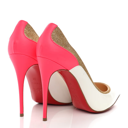 Christian Louboutin Glitter Patent Fluo Tucsick 100 Pumps 39 White Gold 4 of 7