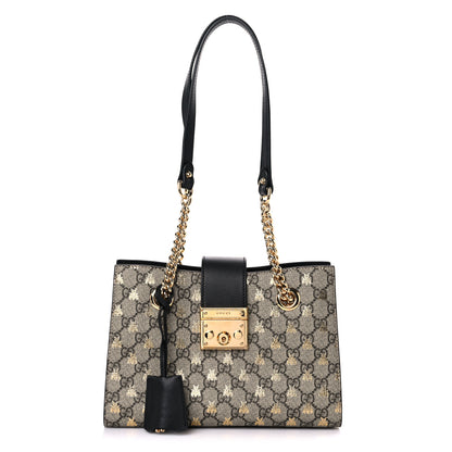 Gucci GG Supreme Monogram Bees Small Padlock Tote Beige Oro Black 1 of 10