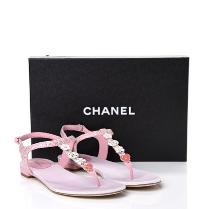 Chanel Tweed CC Charm Thong Sandals 39.5 Pink Silver 10 of 10