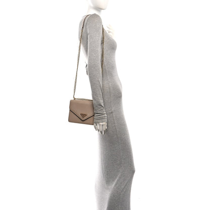Prada Saffiano Soft Calfskin Metal Triangle Logo Envelope Chain Shoulder Bag Cammeo 2 of 10