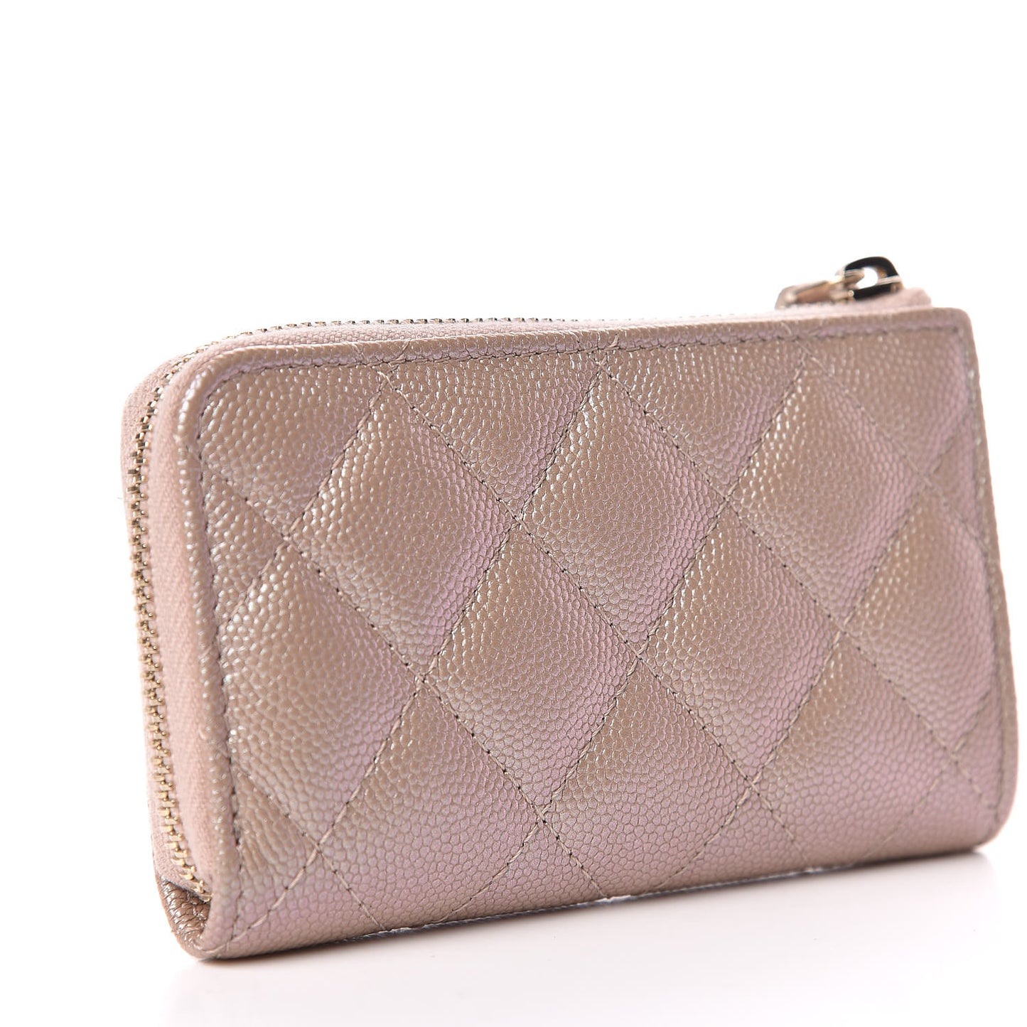 Iridescent Caviar Quilted Key Holder Case Beige