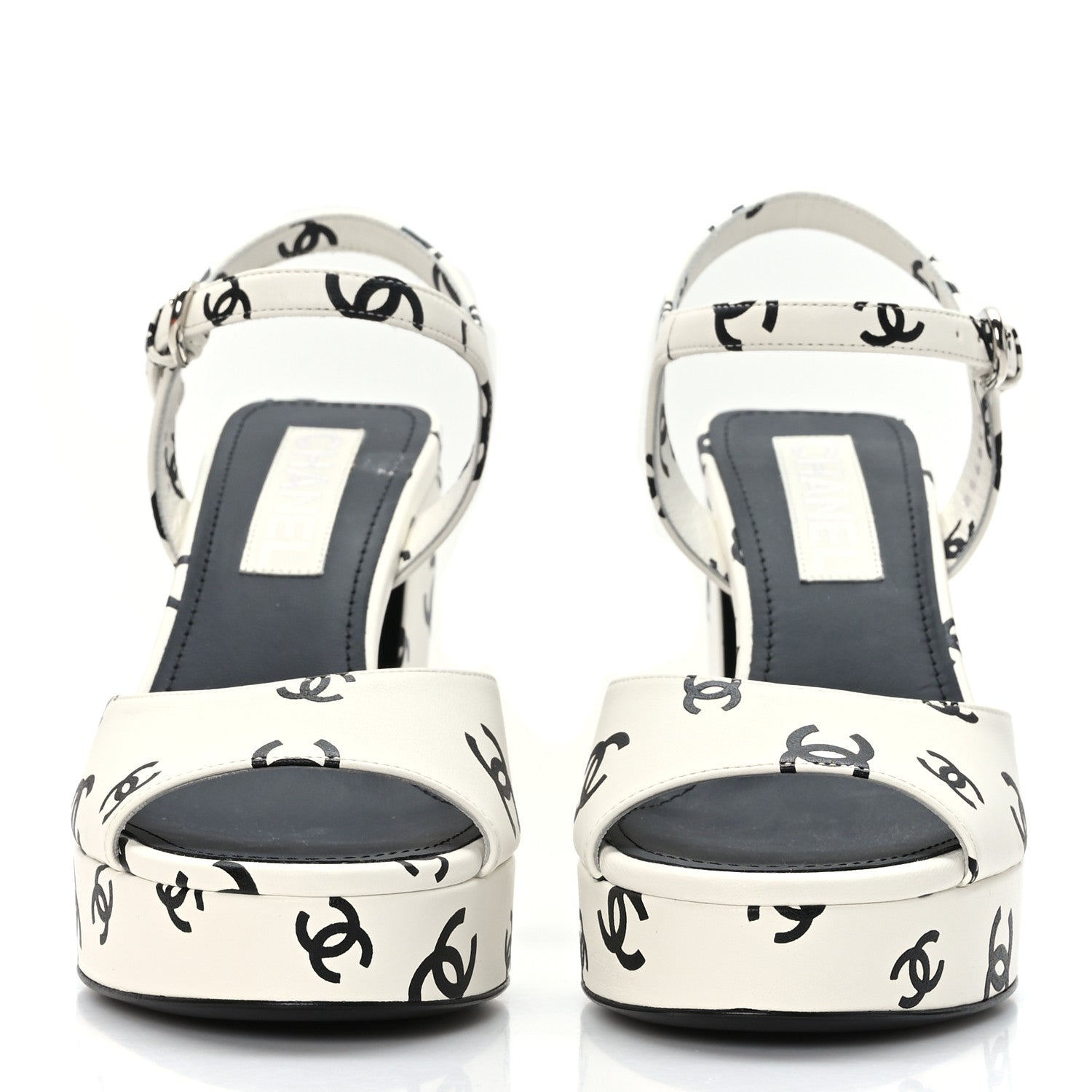 Chanel Printed Lambskin CC Platform Sandals 37.5 White Black 2 of 8