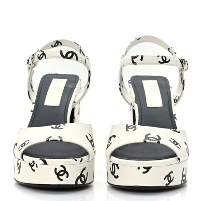 Chanel Printed Lambskin CC Platform Sandals 37.5 White Black 2 of 8