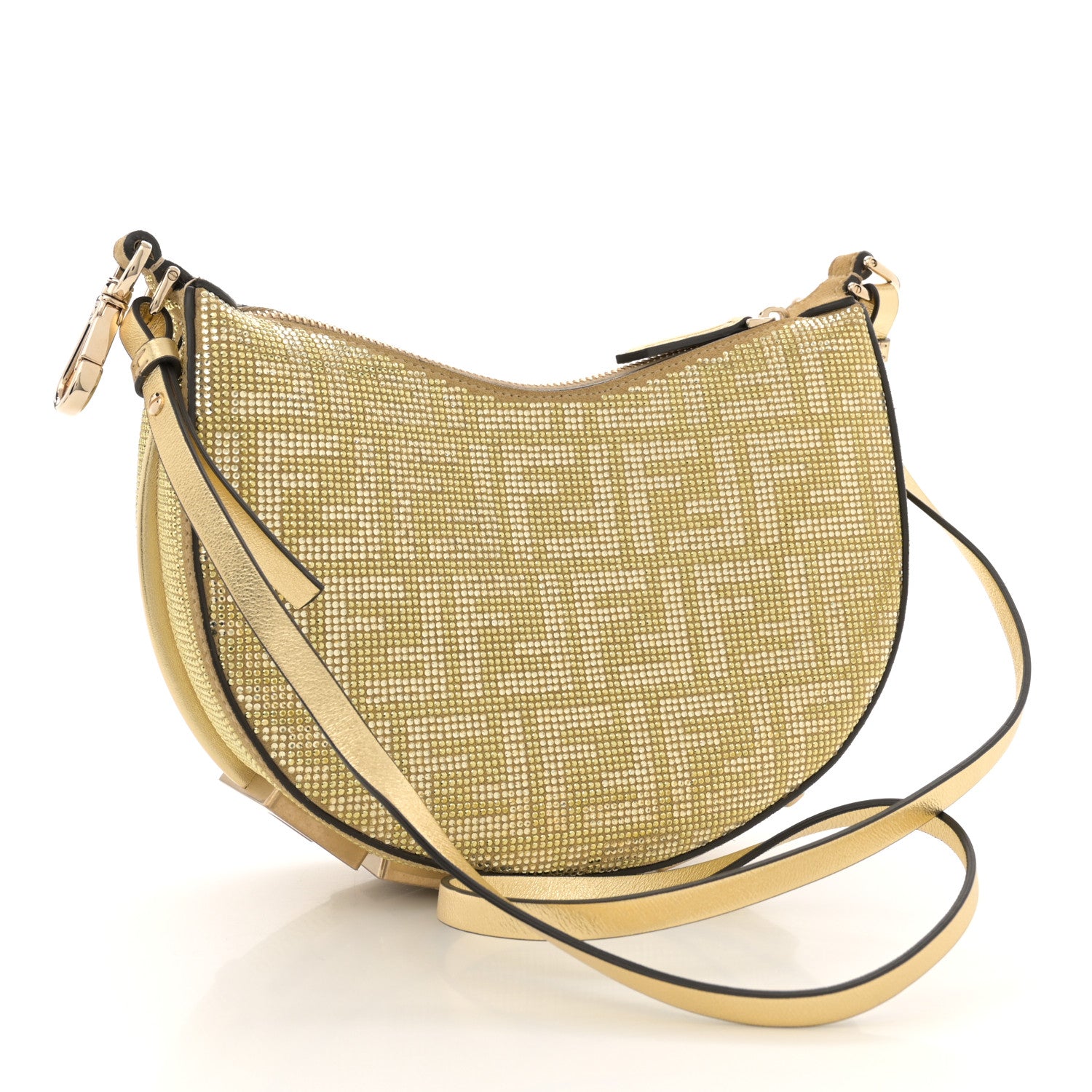 Fendi Crystal Vitello Laminato Suede FF Mini Fendigraphy Hobo Bag Platino 3 of 12