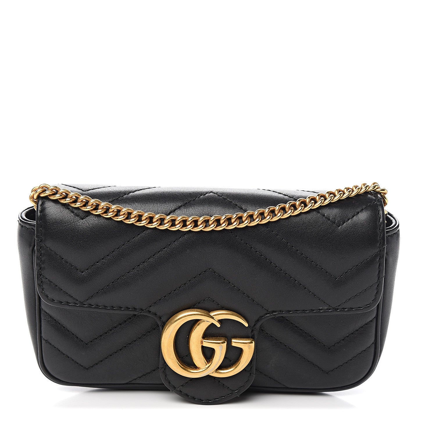 Gucci Calfskin Matelasse Super Mini GG Marmont Shoulder Bag Black 1 of 11