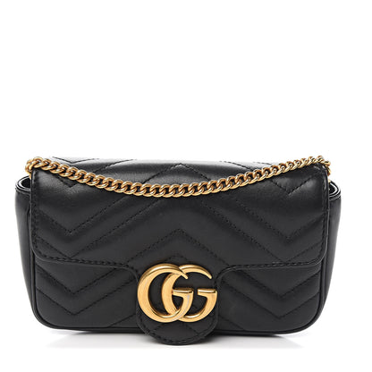 Gucci Calfskin Matelasse Super Mini GG Marmont Shoulder Bag Black 1 of 11