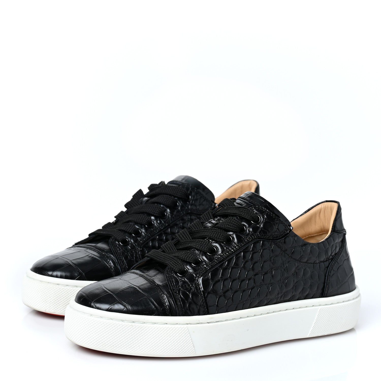 Christian Louboutin Calfskin Alligator Embossed Vieirissima Orlato Flat Sneakers 39 Black 3 of 7