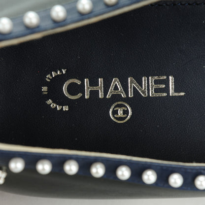 Chanel Lambskin Cap Toe Pearl CC Ballerina Flats 40.5 Black Navy 7 of 9