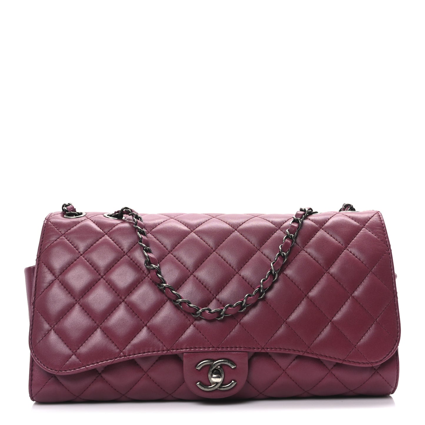 Lambskin Quilted Jumbo Grocery By Chanel Drawstring Shopping Bag Dark Pink