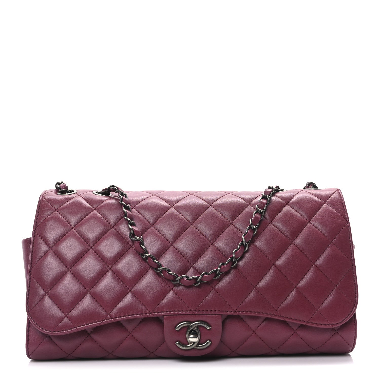 Chanel Lambskin Quilted Jumbo Grocery By Chanel Drawstring Shopping Bag Dark Pink 1 of 10