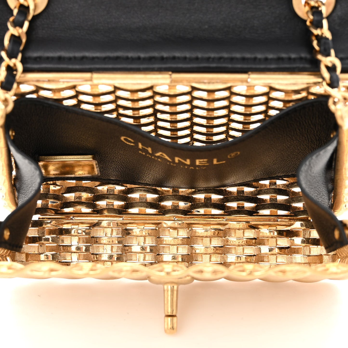 Woven Metal Lambskin Quilted Small Flap Black Gold