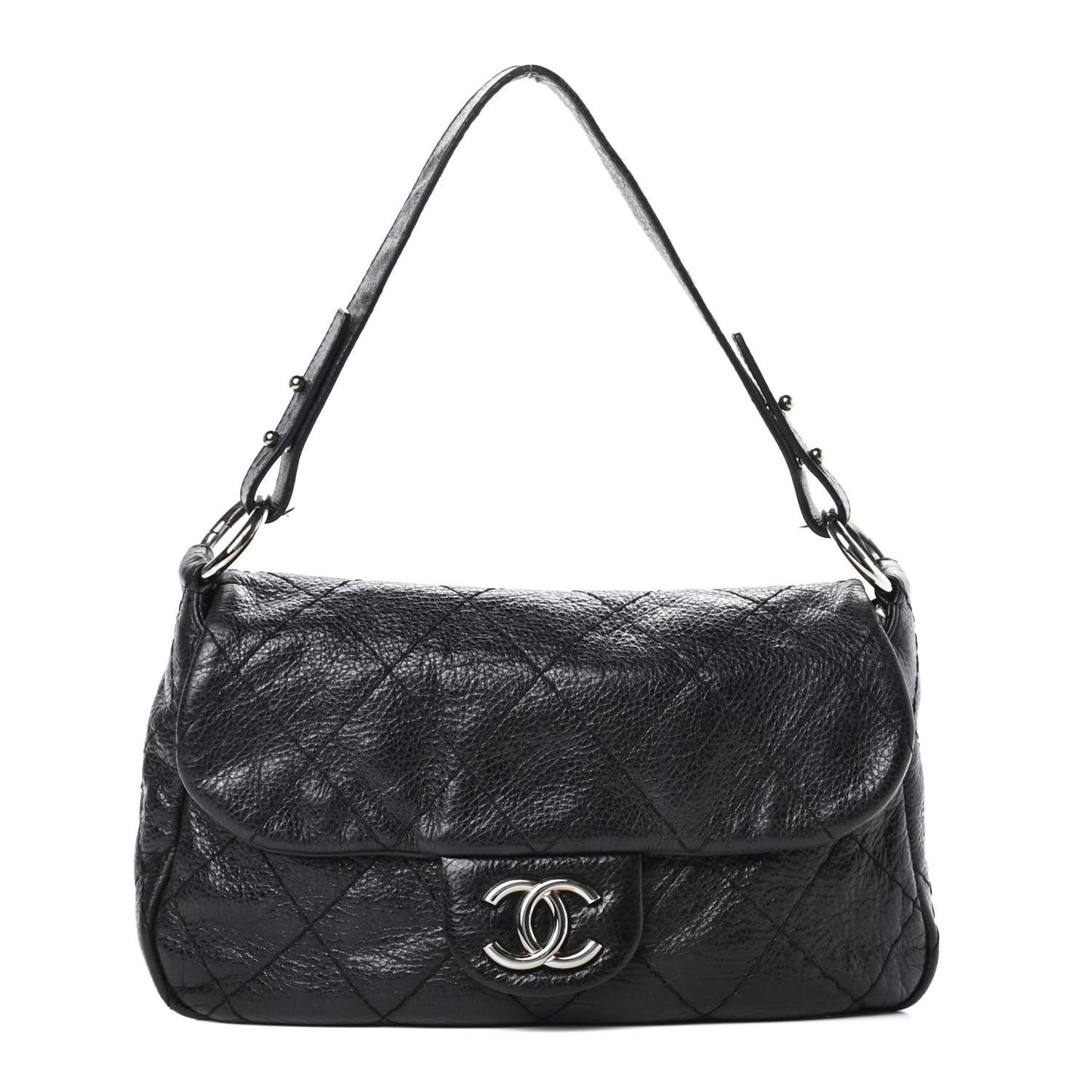 Glazed Calfskin Stitched On The Road Flap Black