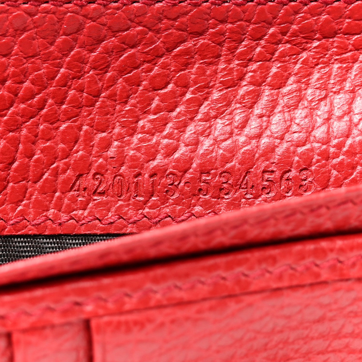 Gucci Monogram Dollar Calfskin Zip Around Compact Wallet Beige Ebony Rosso 7 of 14