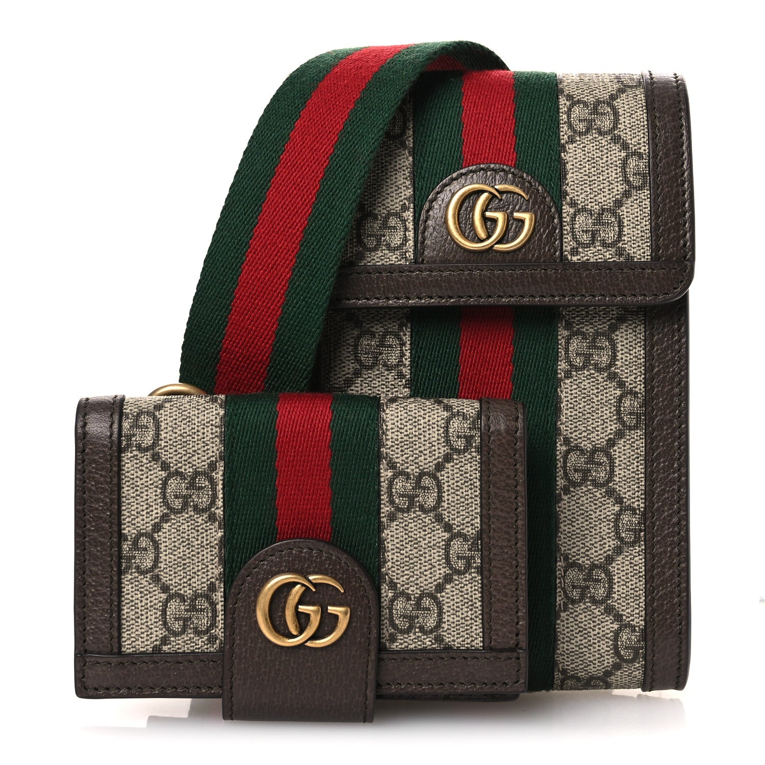 Gucci GG Supreme Monogram Web Mini Ophidia Crossbody Bag Detachable Wallet Beige Ebony 3 of 12