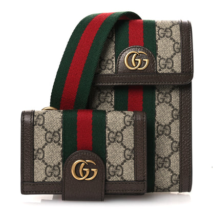 Gucci GG Supreme Monogram Web Mini Ophidia Crossbody Bag Detachable Wallet Beige Ebony 3 of 12