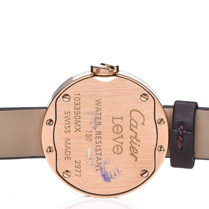 Cartier 18K Pink Gold Satin Diamond 23mm Love Quartz Watch Purple 5 of 9