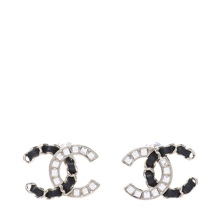 Chanel Crystal Baguette Lambskin Chain CC Vintage Allure Stud Earrings Black Gold 1 of 4