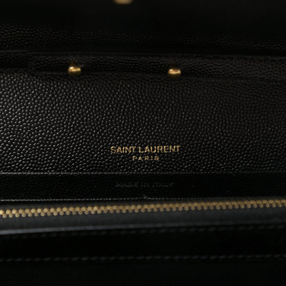 Saint Laurent Grain De Poudre Matelasse Chevron Monogram Chain Wallet Black 6 of 9