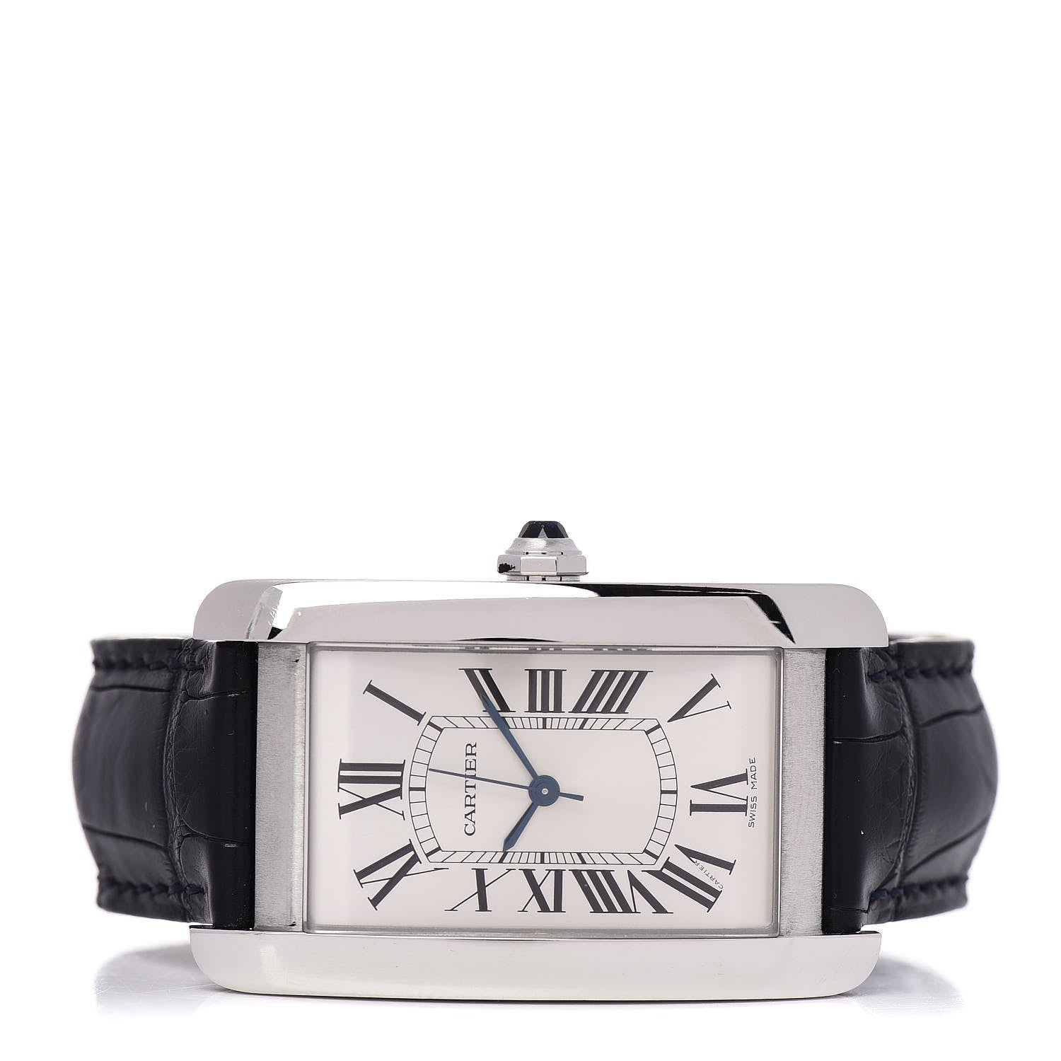 Cartier Stainless Steel Alligator 26mm Tank Americaine Automatic Watch Blue 3 of 8