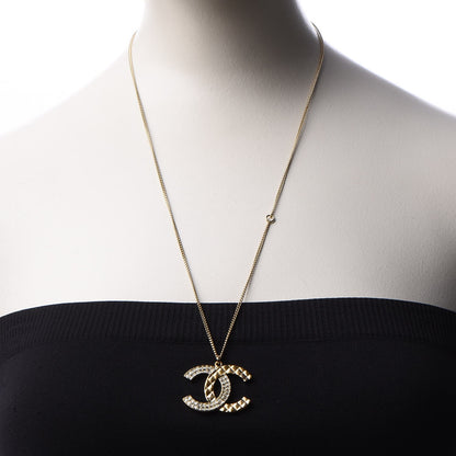 Chanel Baguette Crystal Quilted CC Pendant Necklace Gold 2 of 6