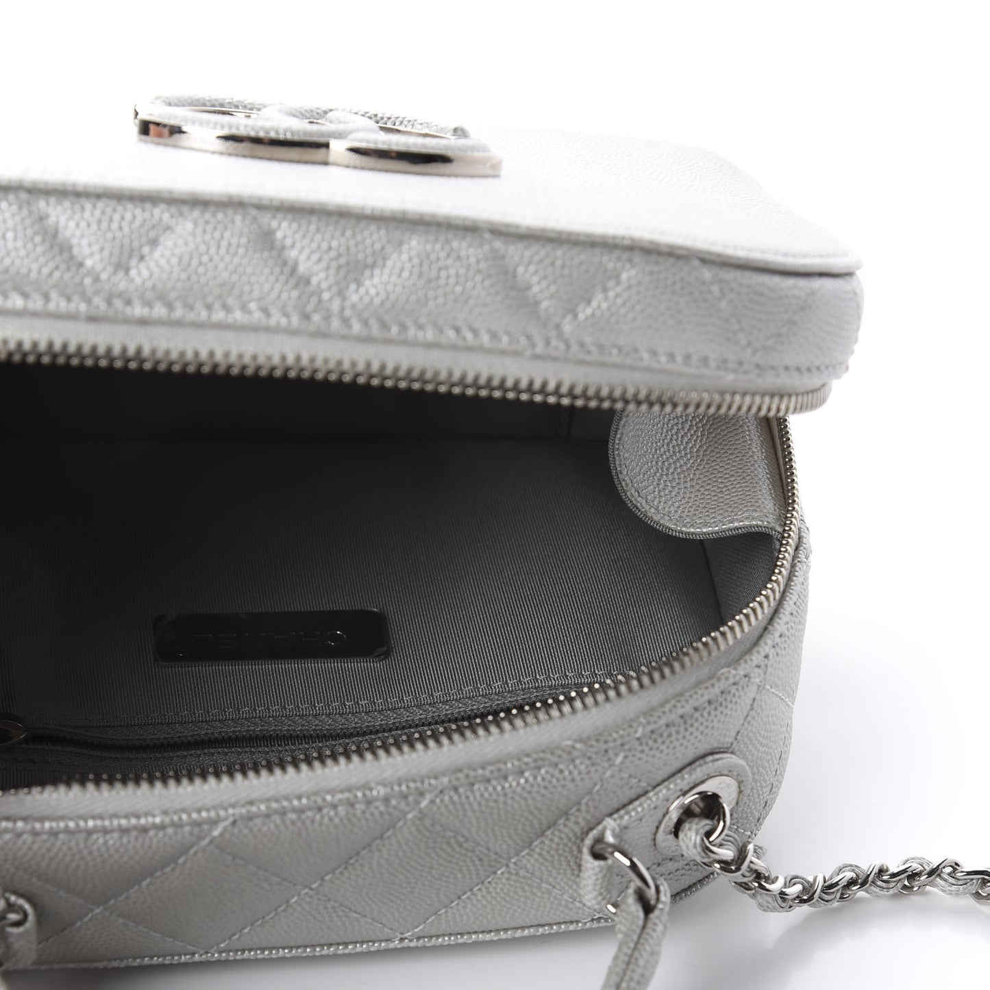 Metallic Caviar Small Coco Curve Vanity Bag Silver
