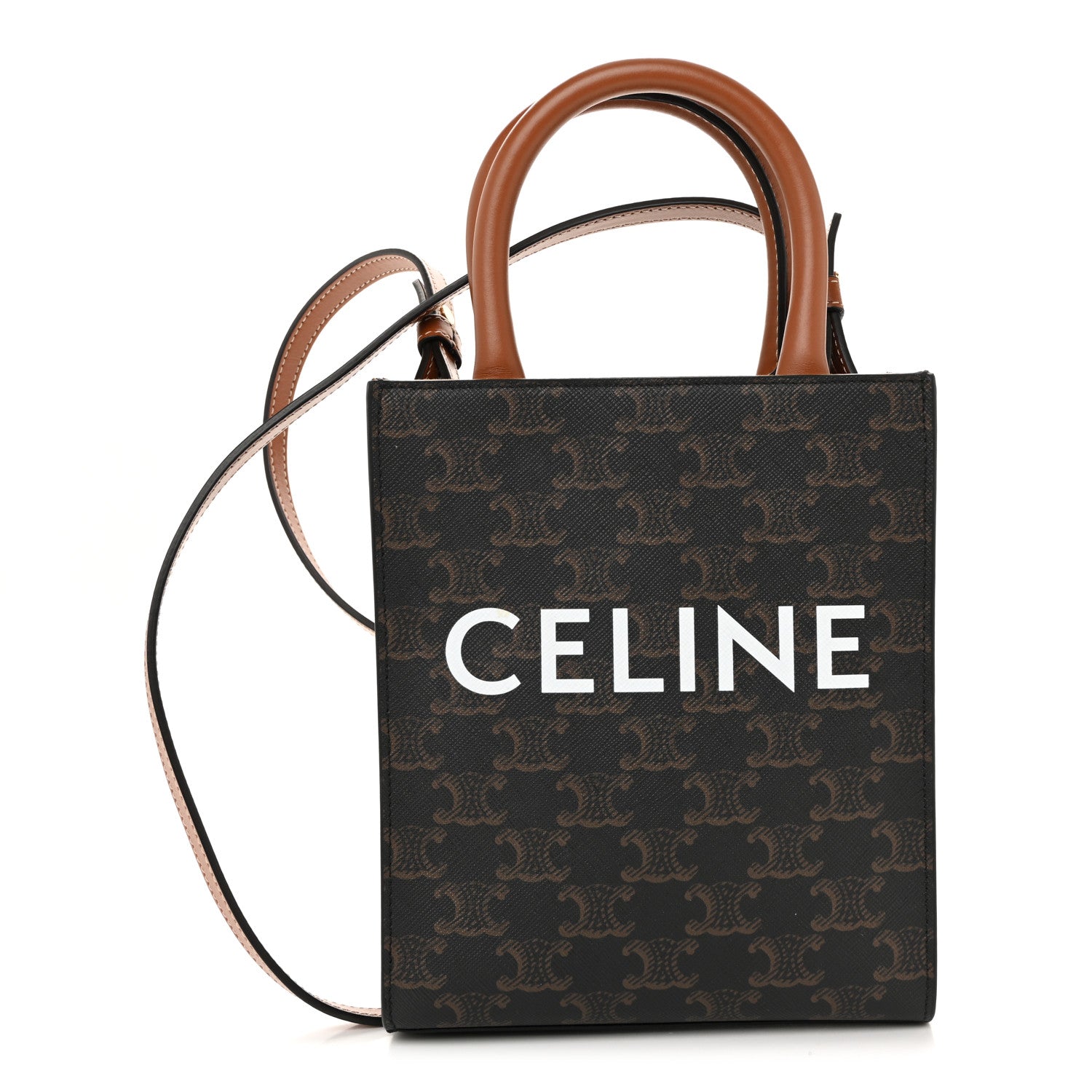 Celine Triomphe Canvas Calfskin Mini Vertical Cabas Tan 1 of 12