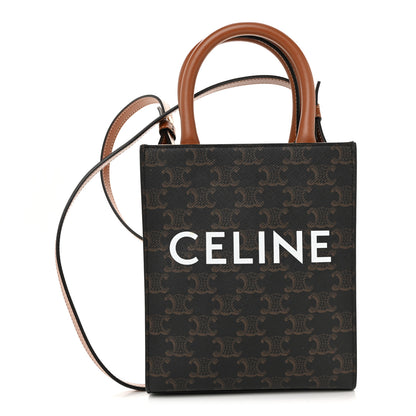 Celine Triomphe Canvas Calfskin Mini Vertical Cabas Tan 1 of 12