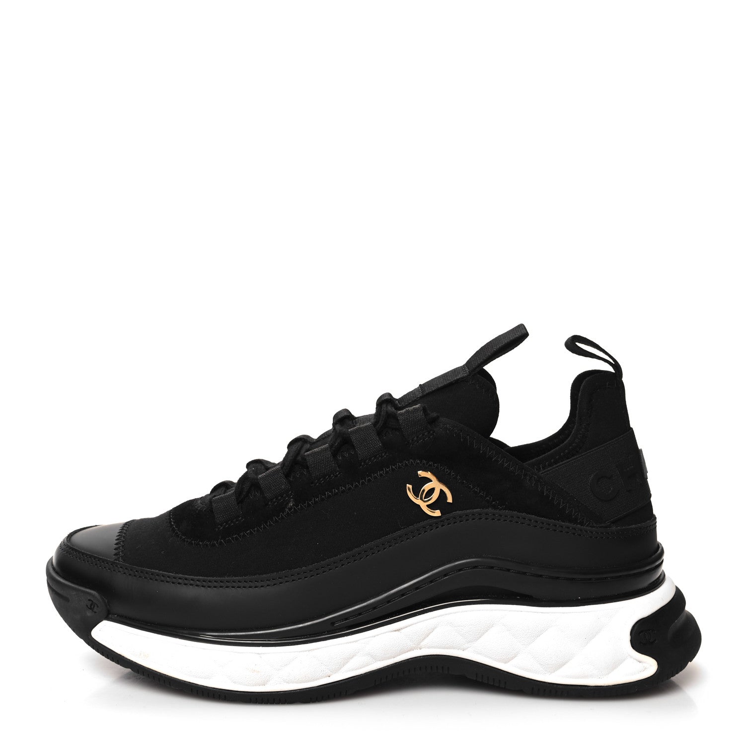 Chanel Velvet Calfskin Mixed Fibers CC Sneakers 38 Black 1 of 9