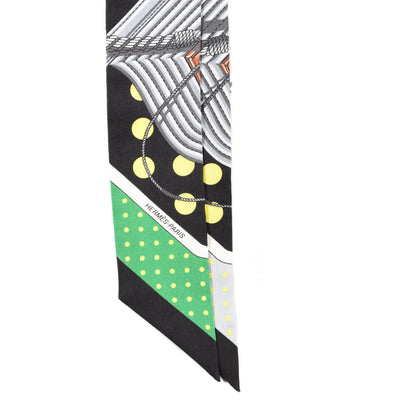 Hermes Silk Clic Clac a Pois Twilly Black Vert Jaune 2 of 4