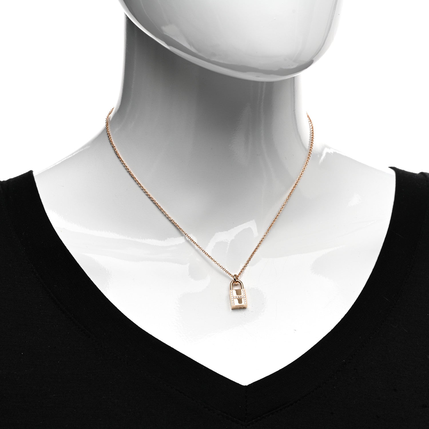 Hermes 18K Rose Gold Diamond Amulettes Cadenas Pendant Necklace 2 of 5