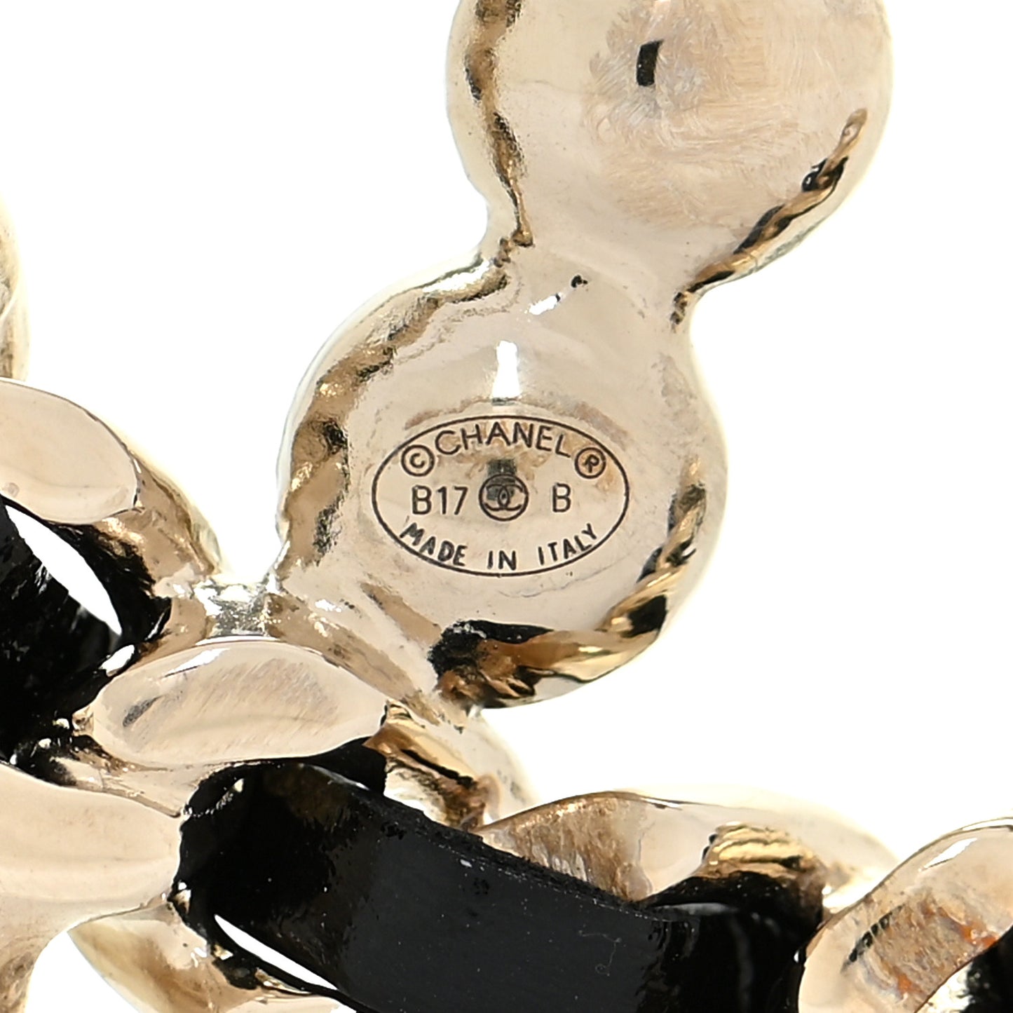 Lambskin Pearl CC Chain Brooch Black Gold