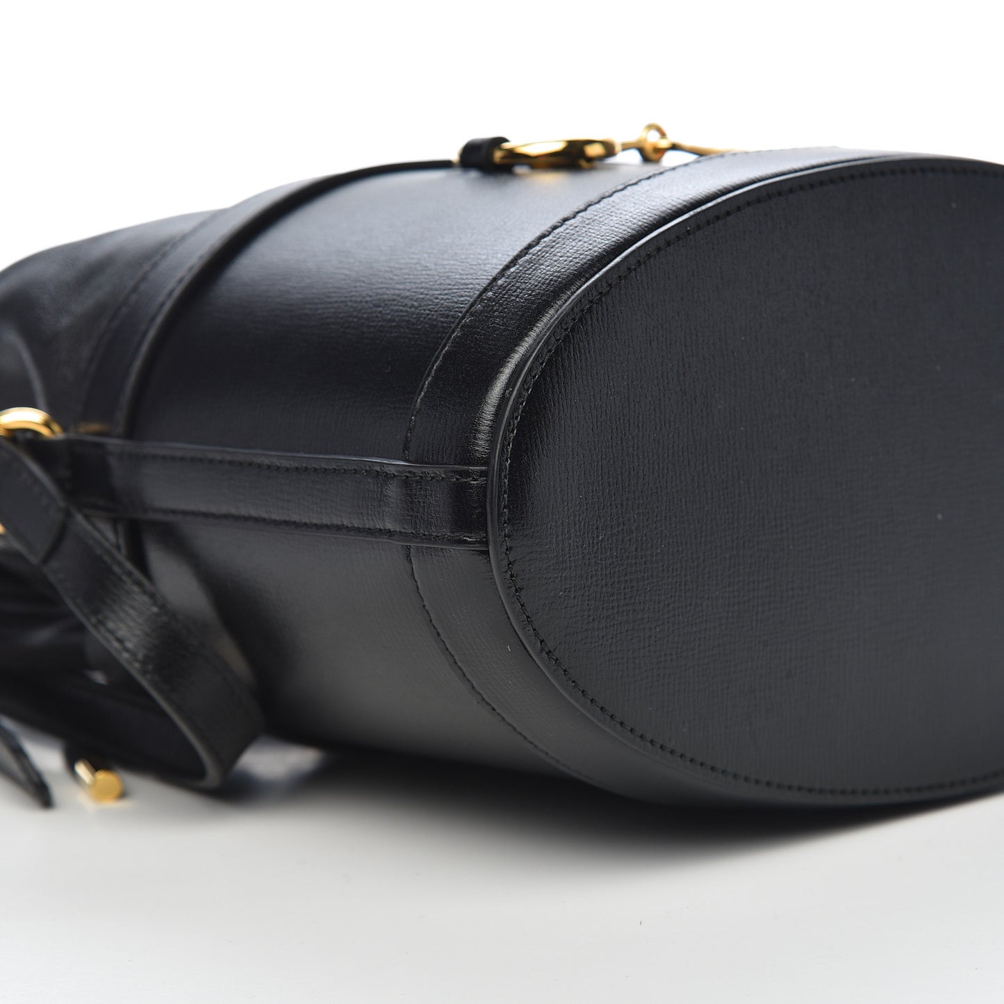 Azalea Sakai Calfskin Horsebit 1955 Drawstring Bucket Bag Black