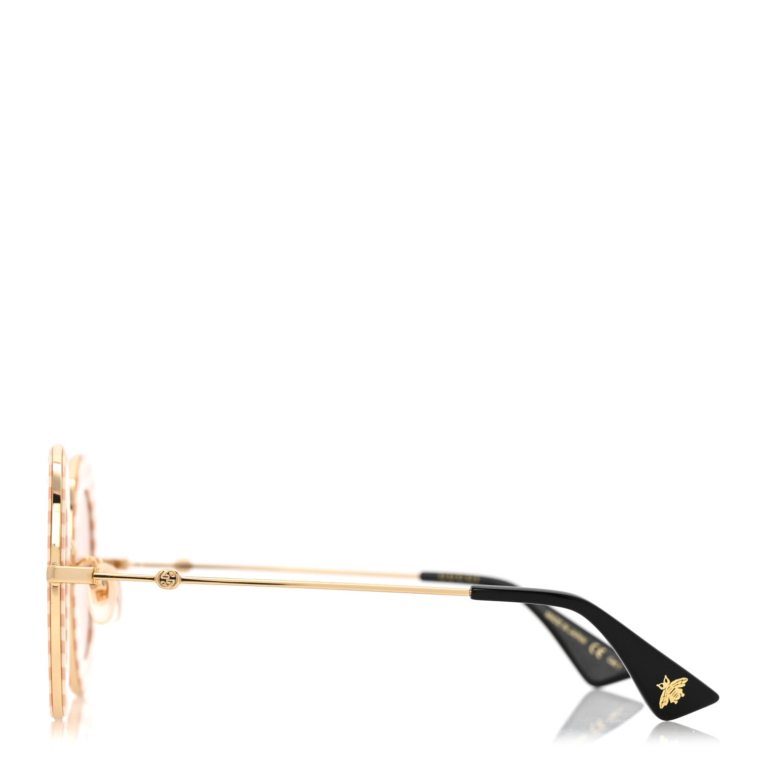Gucci Metal Acetate Striped Soave Amore Round Frame Sunglasses GG0113S  Gold Pink 1 of 7
