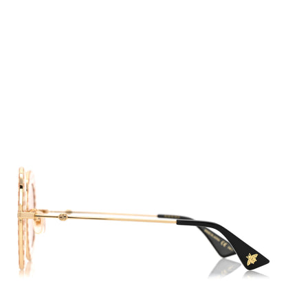Gucci Metal Acetate Striped Soave Amore Round Frame Sunglasses GG0113S  Gold Pink 1 of 7