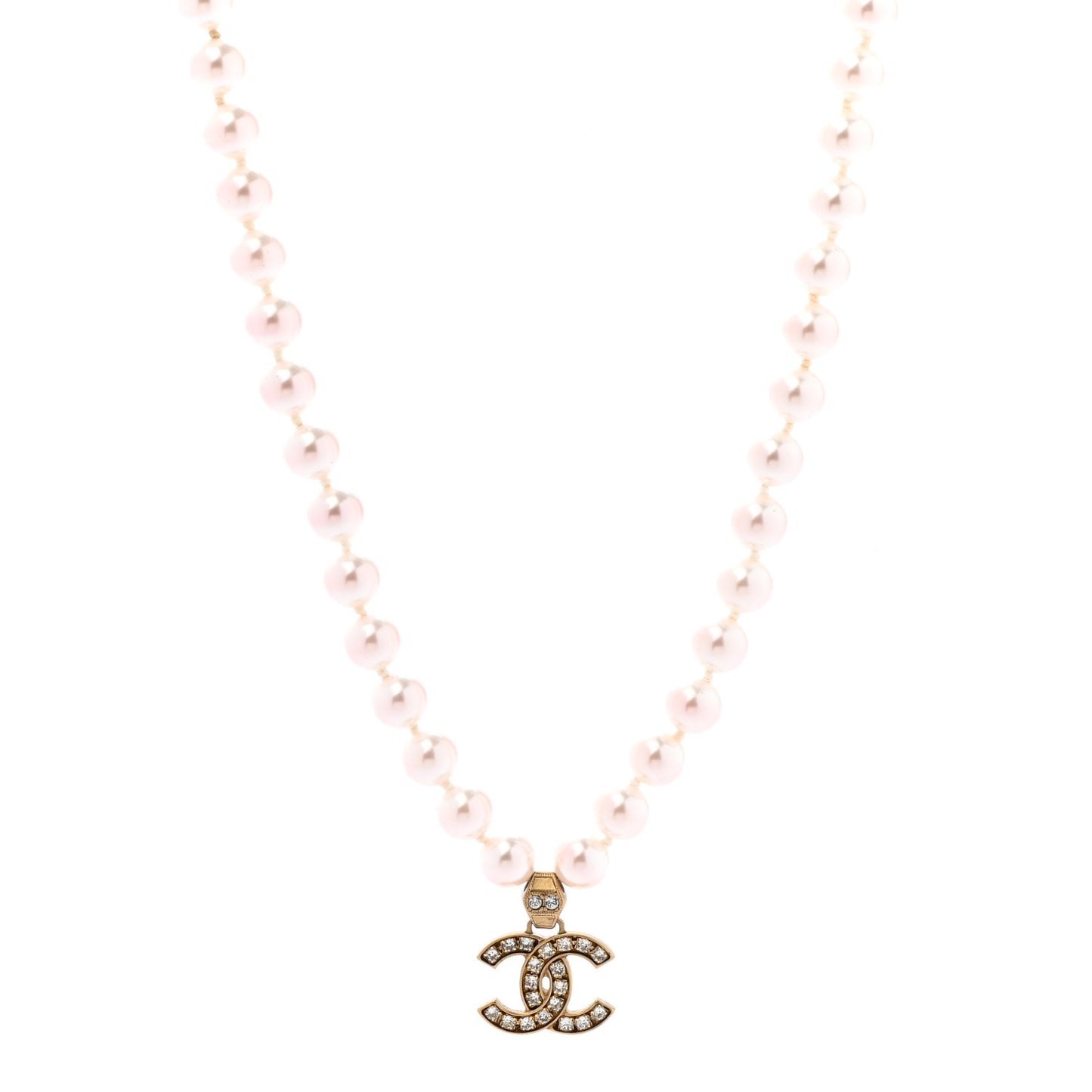 Pearl Crystal CC Short Necklace Gold